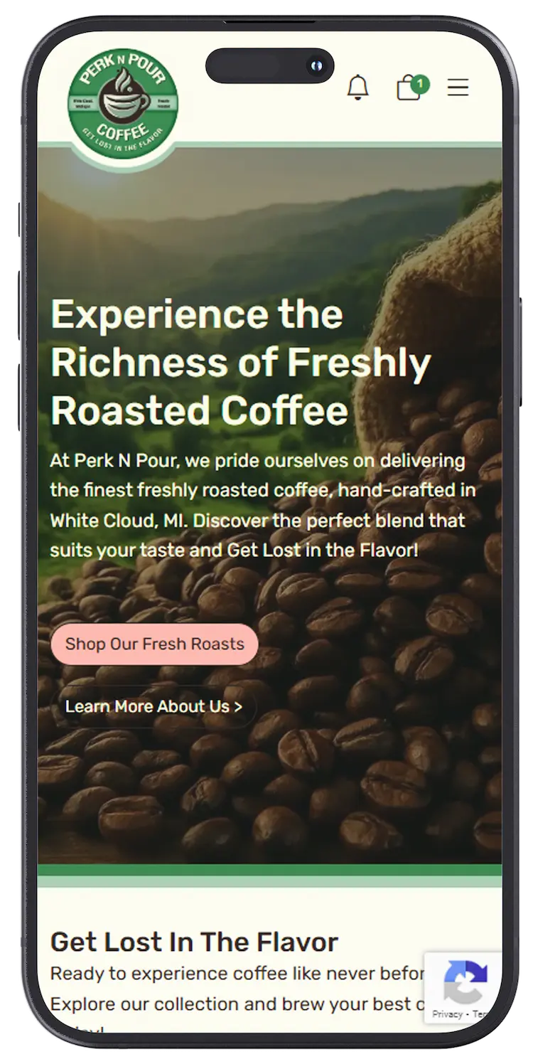 Perk N Pour Coffee, custom e-commerce website design and development
