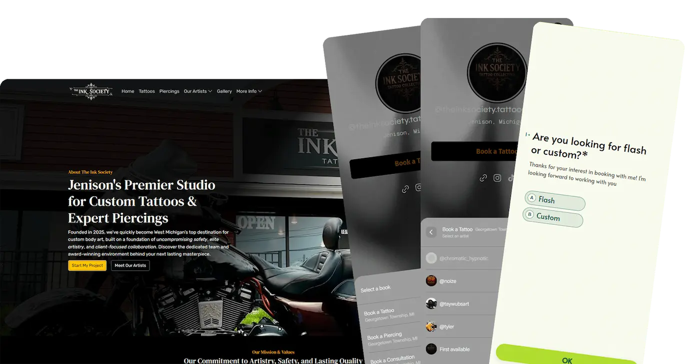 The Ink Society's booking tool website integration