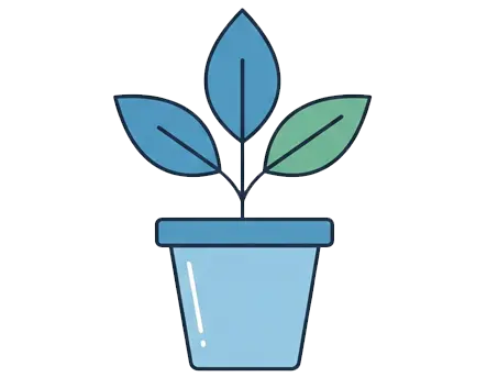 Potted plant with single green leaf