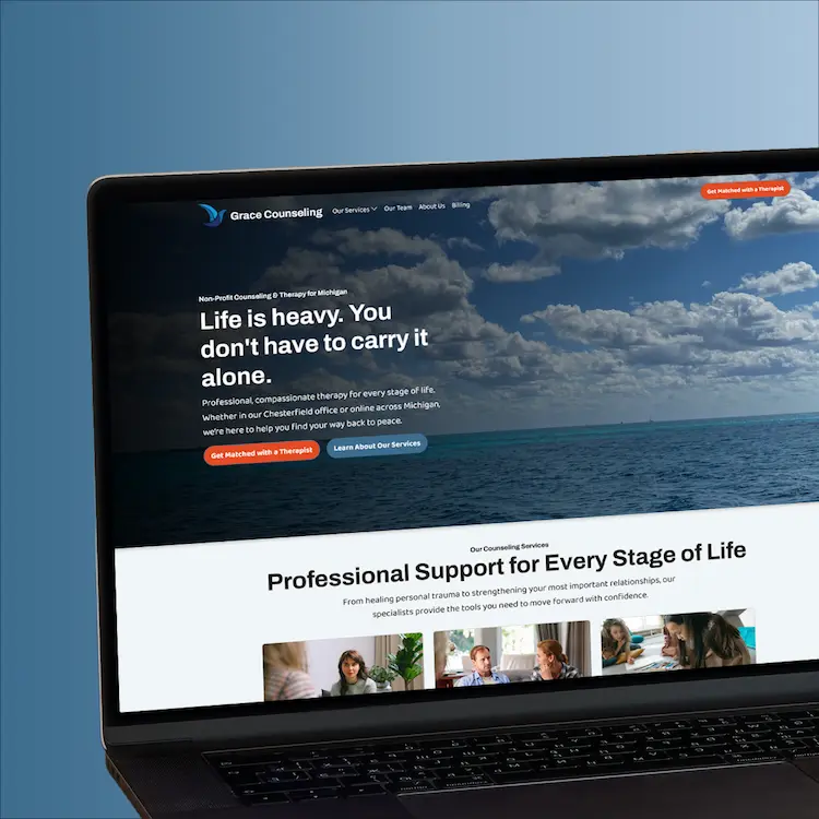 Modern homepage counseling website design mock-up on laptop