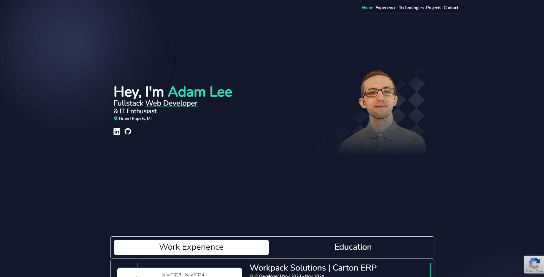 Adam's Portfolio homepage