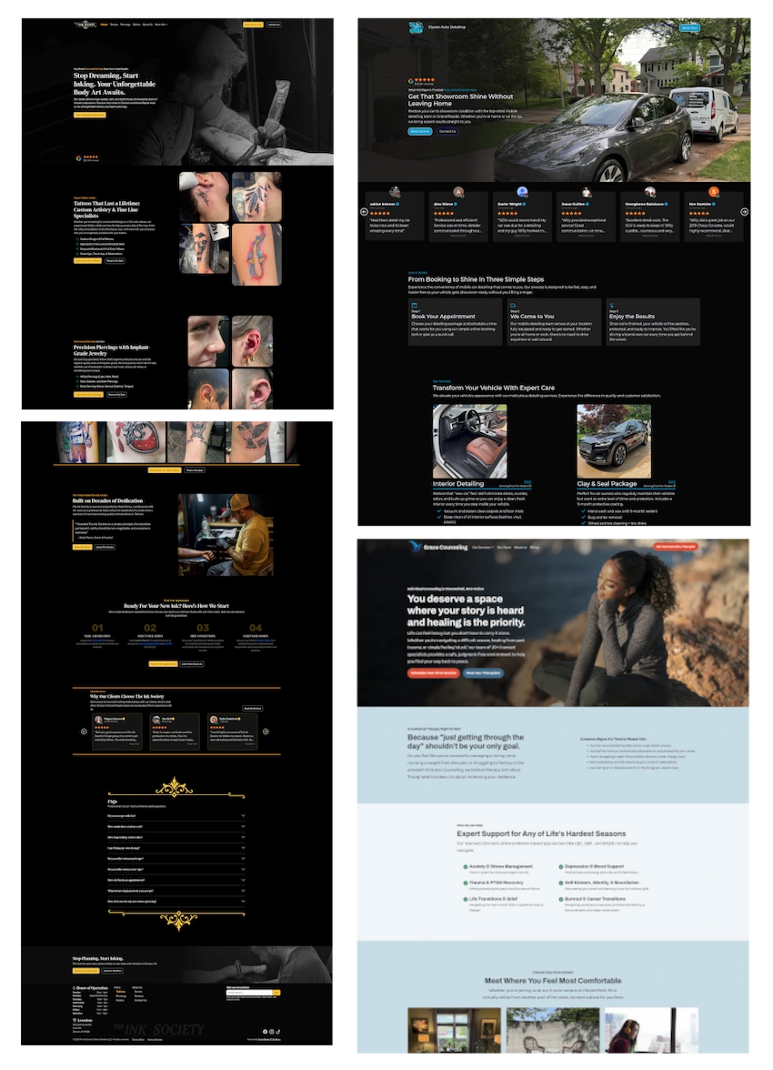 Modern, conversion focused service web page screenshots