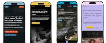 4 phones displaying modern websites